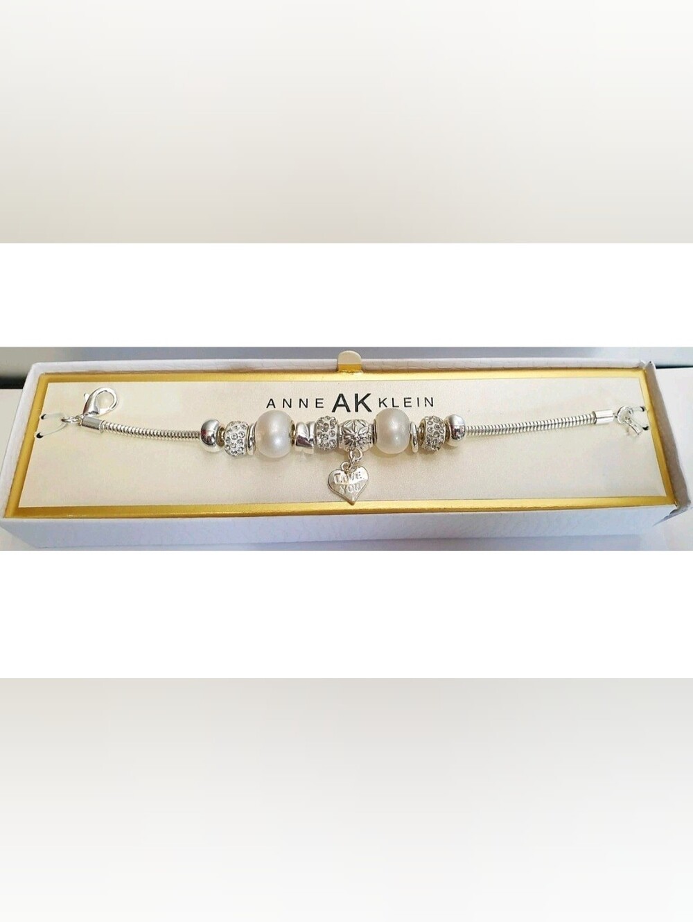 Anne Klein Vintage Silver Tone "I Love You " Slide Charms 7 1/4" Bracelet